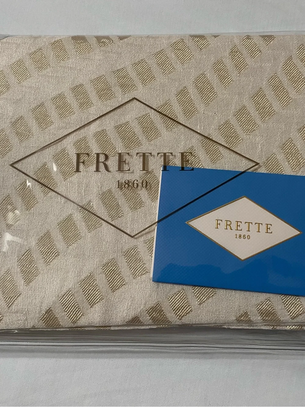 FRETTE (1) Standard Sham Beige with Gold Metallic Pattern Linen Accent